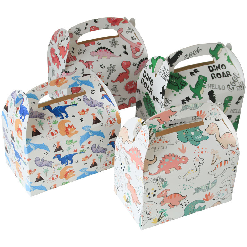 Dinosaurio tema caramelo caja portátil gran galleta caja dinosaurio cuadrado mano caja de transporte caja de la torta occidental Punto de embalaje de cartón