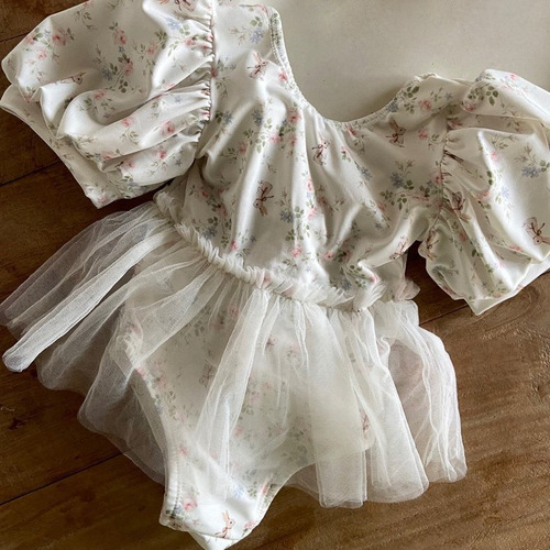 Baby girl summer floral mesh skirt quick-drying one-piece swimsuit with hat little girl hot spring swimsuit