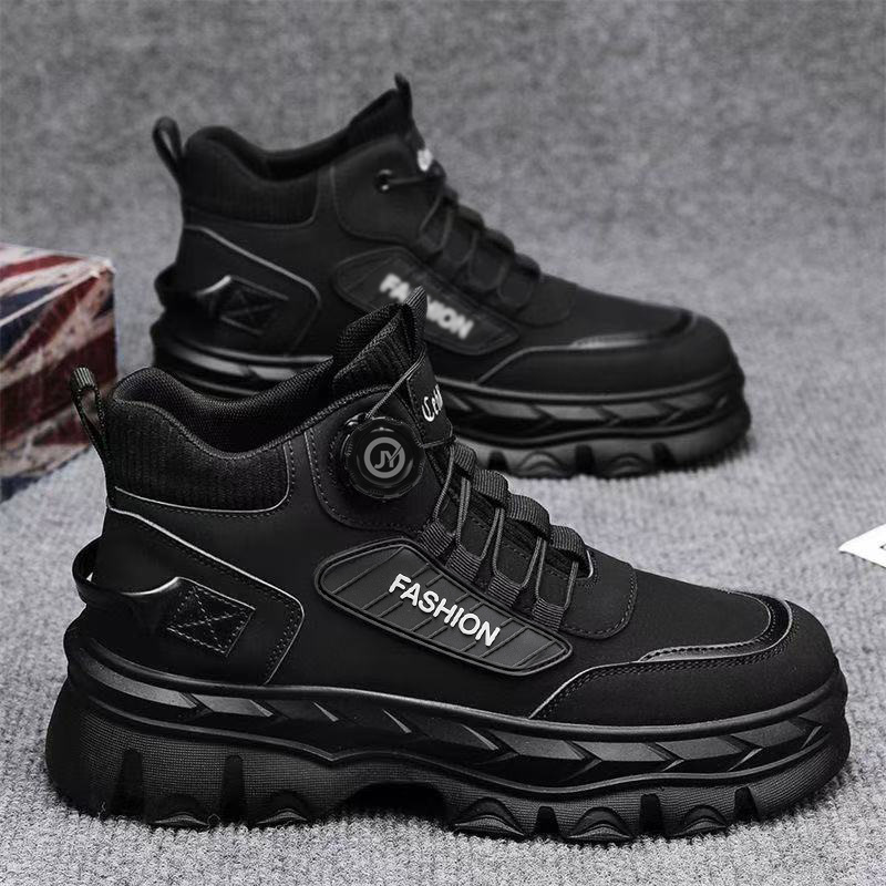 Zapatos masculinos de seguro laboral nuevos zapatos de alta ayuda en otoño hombres estilo británico retro botas cortas con suelas gruesas botas Martin moda masculina