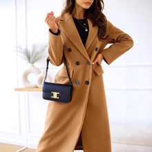 2025亚马逊秋冬新款独立站欧美Tiktok跨境女装双排扣内衬毛呢大衣