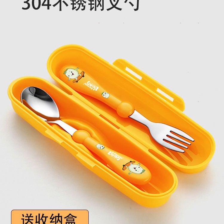 Baby bean sprouts learn to eat training 304 stainless steel fork spoon children's tableware suit complementary bowl spoon fork