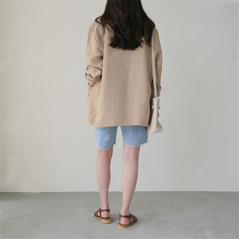 Lightweight Women's Blazer Casual Cotton Linen British Style Jacket_voghion.com