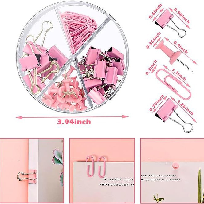 Roze Macaronkleurige bureauaccessoireset: kantoorbenodigdheden, nietmachine, tapehouder, schaar_voghion.com