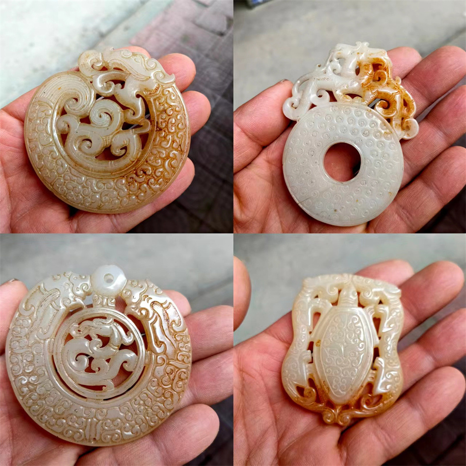 仿和田白玉仿古做旧牌子古玩杂项收藏挂坠会销地摊卖做旧玉批发