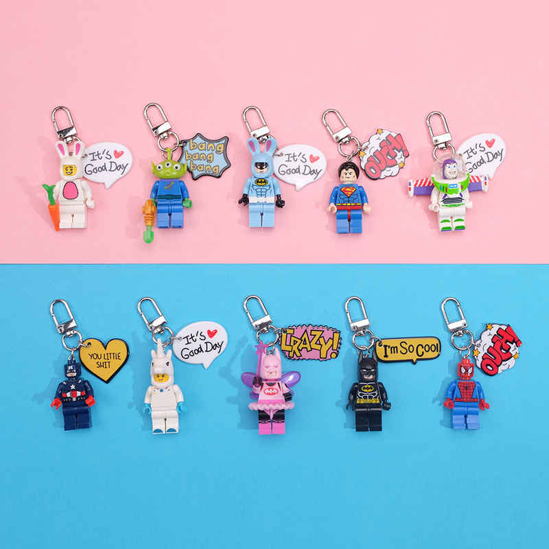 Creative building block man key chain pendant US team Iron Man Bath Unicorn foreign trade cross-border small gifts wholesale Creative building block man key chain pendant US team Iron Man Bath Unicorn foreign trade cross-border small gifts wholesale