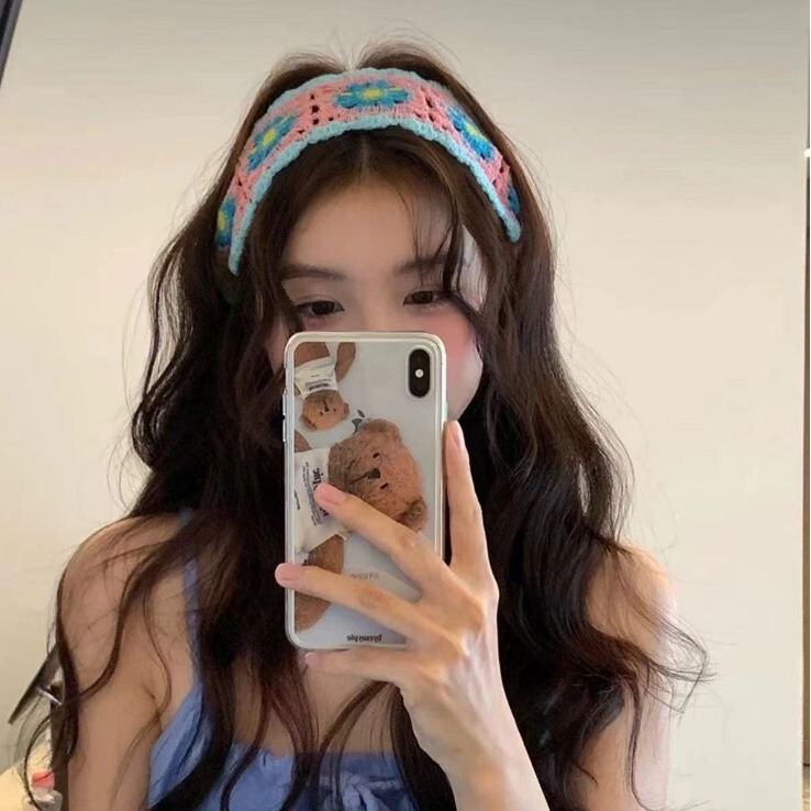 Ethnic Style Dopamine Triangle Turban Colorful Knitted Woven Headwear Hair Band Sweet Cute Hair Band for Women