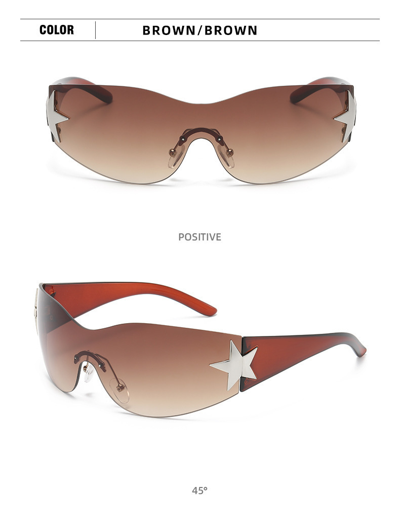 Retro Y2k Frameless Sunglasses Five Pointed Star Design Men_voghion.com