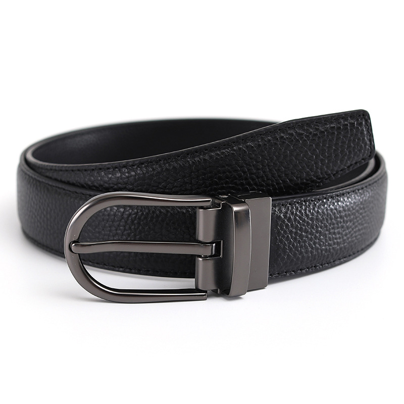 Men's belt made from top-grain cowhide, pin buckle, reversible buckle, double-sided genuine leather, versatile daily style belt for young and middle-aged men.