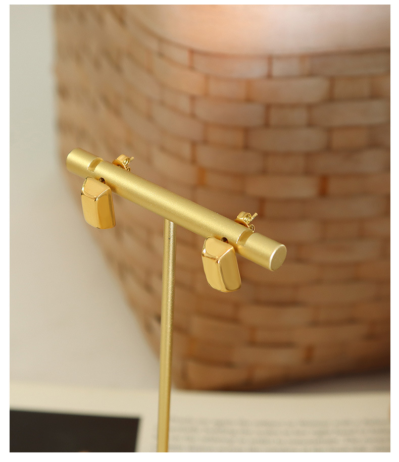 Fashion Gold Brick Snake Bone Chain Necklace Earring Titanium Steel Plated 18K Gold