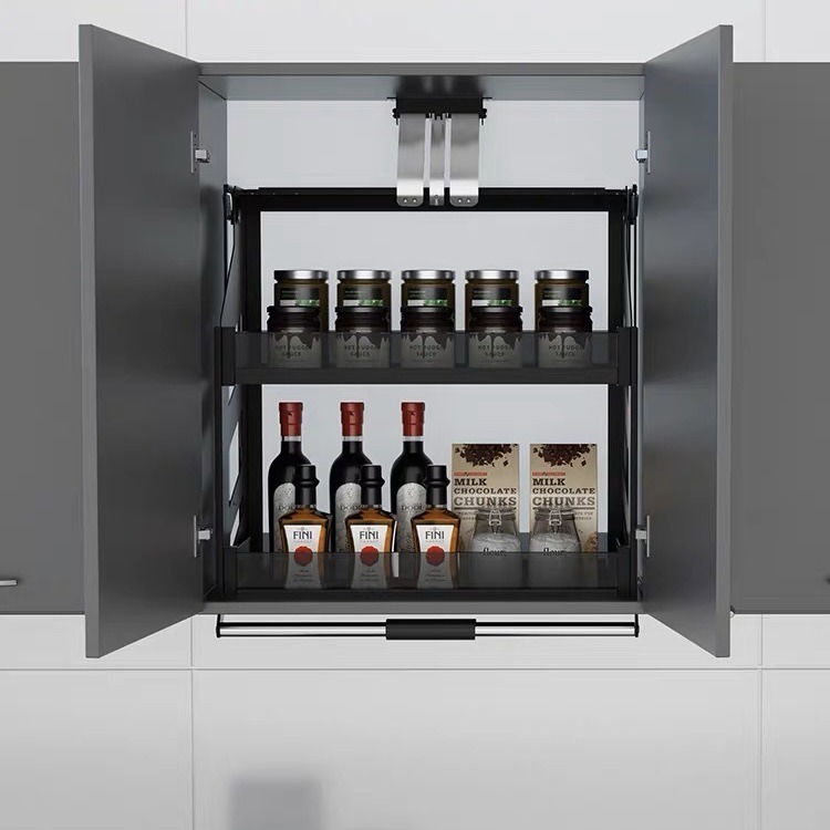 Gabinete de cocina que cuelga la cesta de elevación del Gabinete gabinete de pared superior vertical desplegable condimento cesta elevador buffer rack de almacenamiento
