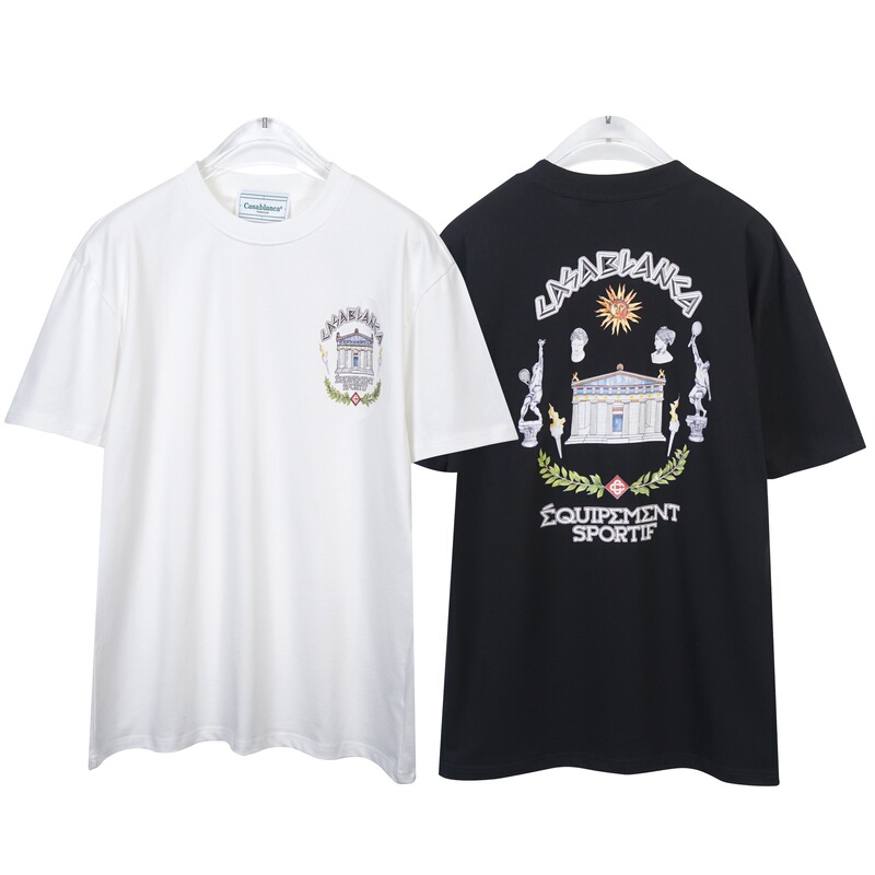 New Casablanca trendy high street green leaf torch athlete gym casa print crew neck t-shirt
