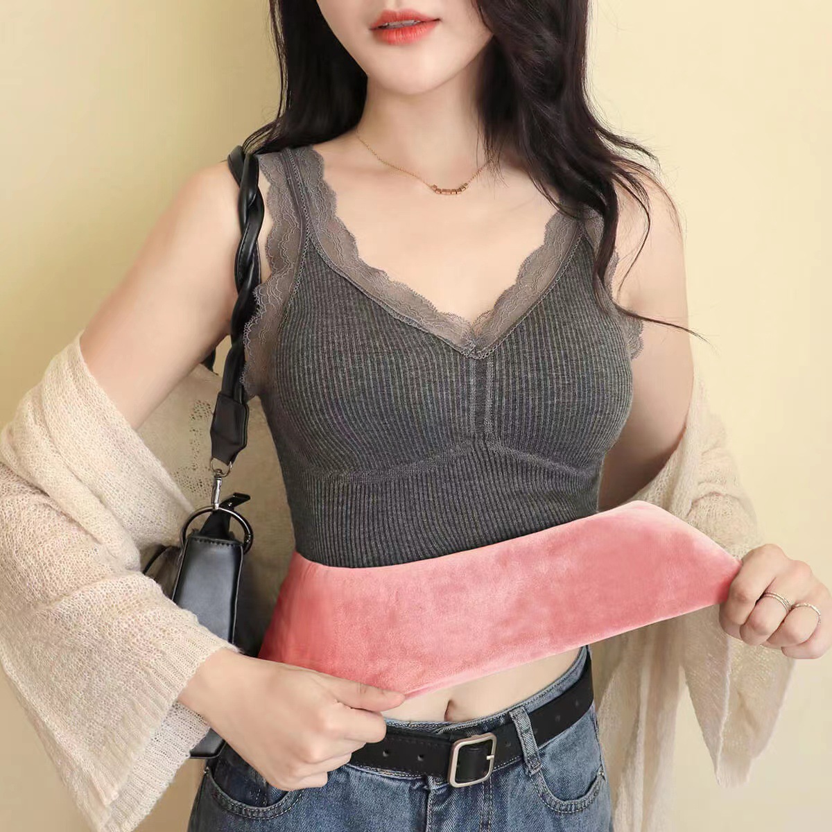 Ropa interior térmica de otoño e invierno chaleco térmico de mujer con almohadilla en el pecho