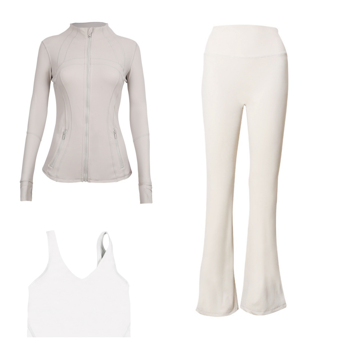 Flared Pants Jacket U Back Bra Sports Set 3 Piece Fitness Run Yoga Women's Clothing Workout Gym Fitness Running Yoga Set_ecoleips.com