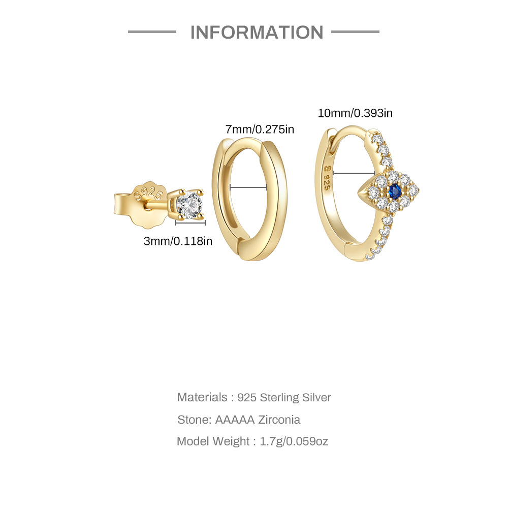 4g Weight Zircon Inlay Material Earrings Classification 3 Pieces Set Quantity Daily Occasion 925 Sterling Silver Material Geometric Pattern Women's Gender Plating, Inlay Design Simple Style Style 3 Pieces Set 925 Sterling Silver Zircon Geometric Earrings 5