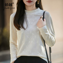 2025秋冬新款针织提花缎 薄绒打底衫保暖内搭女装针织衫上衣圆领