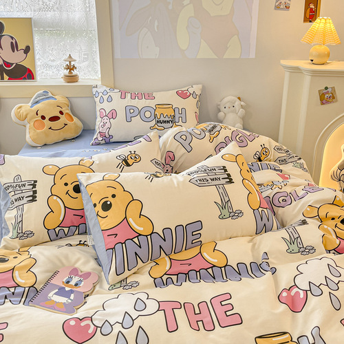 Disney cartoon 100% cotton ins small fresh bed sheet four-piece set pure cotton quilt cover bed three-piece set