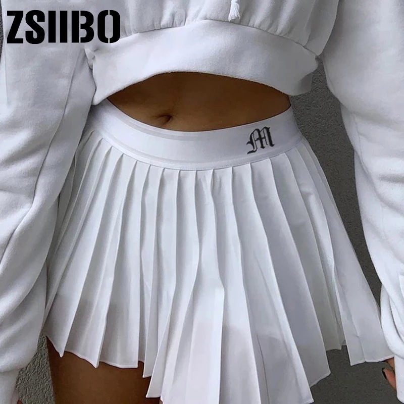 Women's Clothing 2024 White Pleated Skirt Short Women's Elastic Waist Mini Skirt Sexy Slightly Summer Embroidered Mini Tennis Skirt New_voghion.com