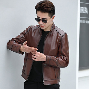 Haining New First Layer Cowhide Genuine Leather Jacket Men's Autumn and Winter Vertical Collar Slim Fit Casual Motorcycle Suit Leather Jacket Coat