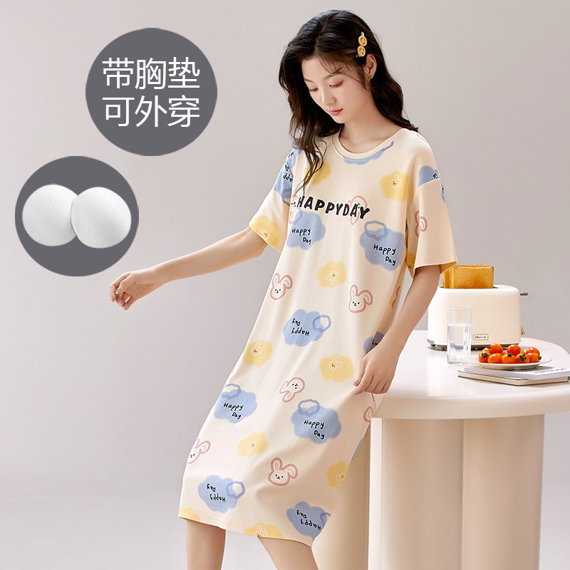 2024 nuevo camisón para mujer verano de manga corta vestido de longitud media por encima de la rodilla pijama de dibujos animados lindo servicio a domicilio