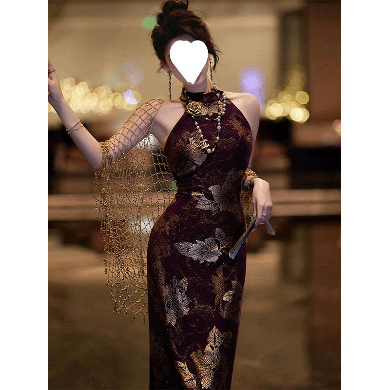 Новое улучшенное женское платье-чонсам в китайском стиле 2024 года, молодежный стиль, элегантное жаккардовое фиолетовое сексуальное платье, облегающее бедра