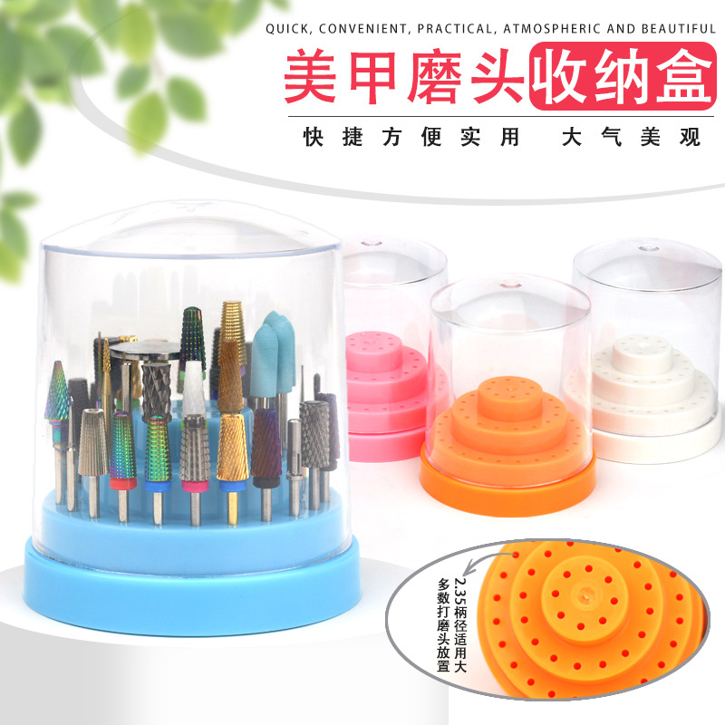 Caja de almacenamiento de cabeza de pulido de uñas 48 agujeros enchufe de cabeza de pulido de uñas estante de exhibición de lápiz multicolor