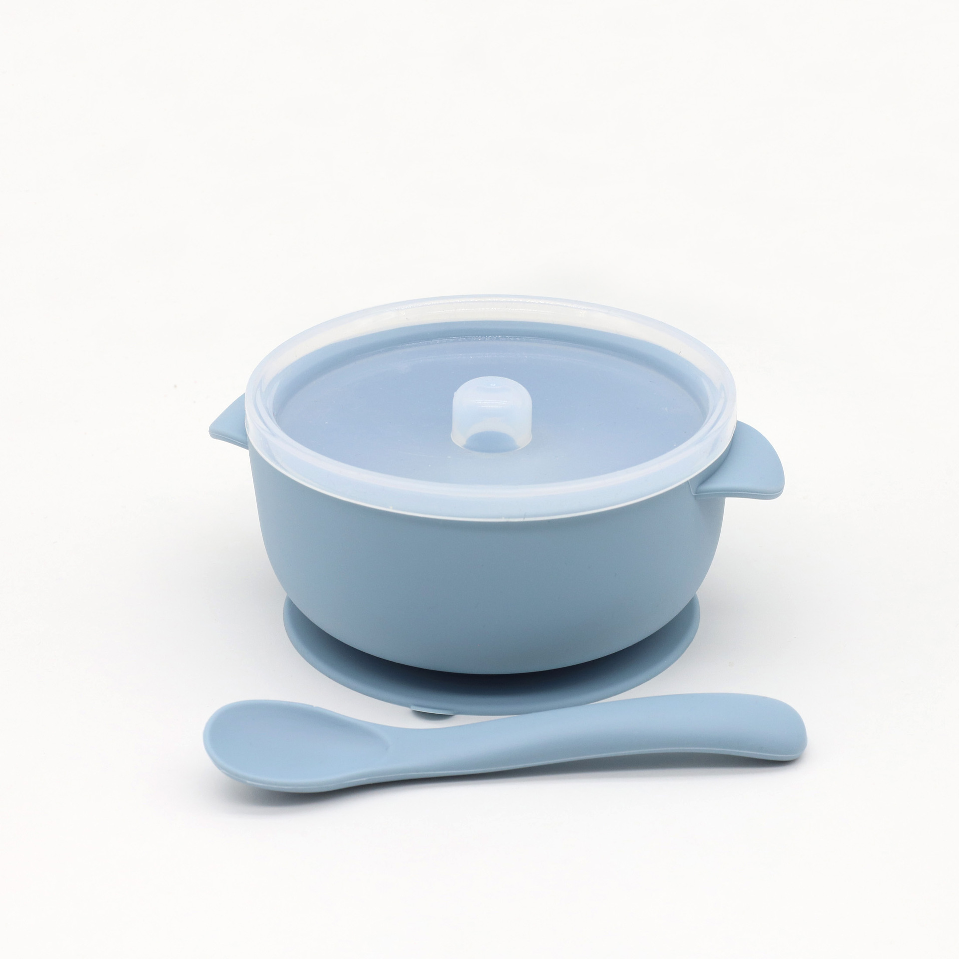 그릇 뚜껑 숟가락 회색 파란색