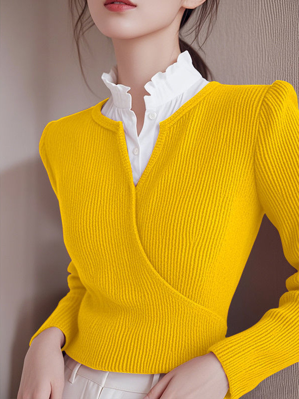 今年流行的漂亮洋气独特别致上衣秋冬季纯色v领针织打底衫内搭女 2