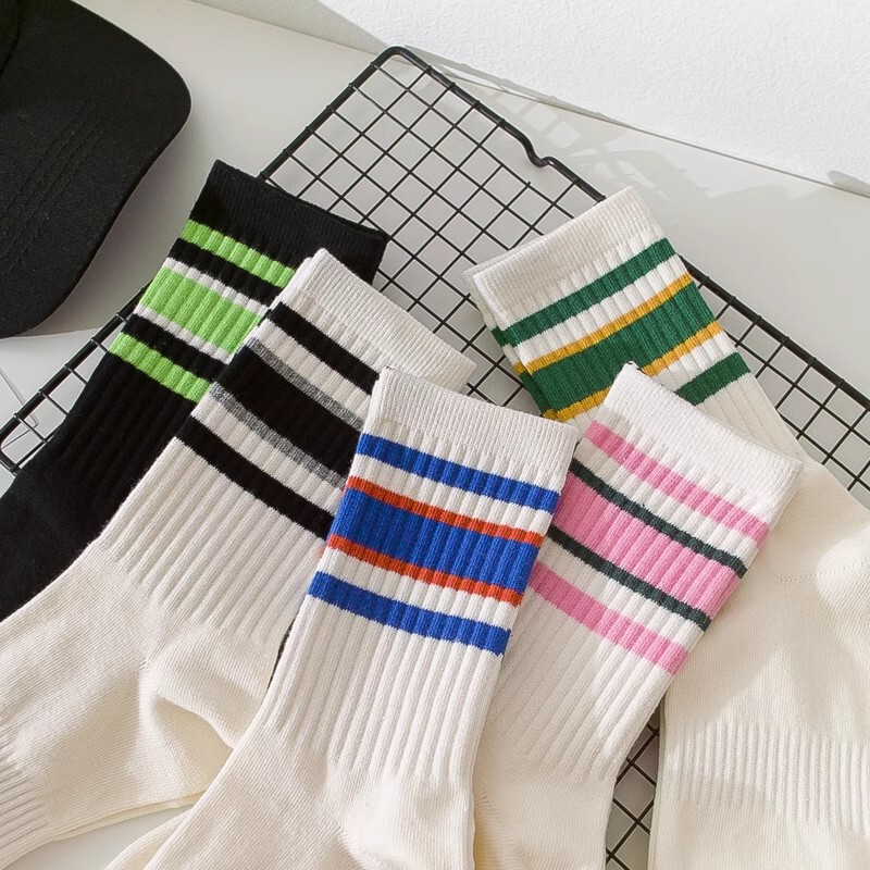 Colorful striped socks men's and women's mid-calf long cotton socks autumn and winter outdoor sports style ins trendy matching shark pants