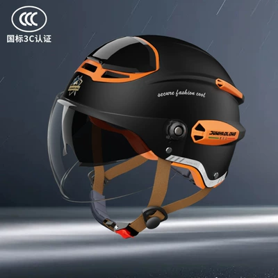 Junhaolong 3C Certified Motorcycle Electric Vehicle Helmet, Summer Sun Protection, Unisex, All-Season Safety Helmet, Half Helmet, High-End (Motosiklet kaskı (dəbilqə)) - matt-black-double-mirror-top-ventilation-one-size-fits-all54-62cm