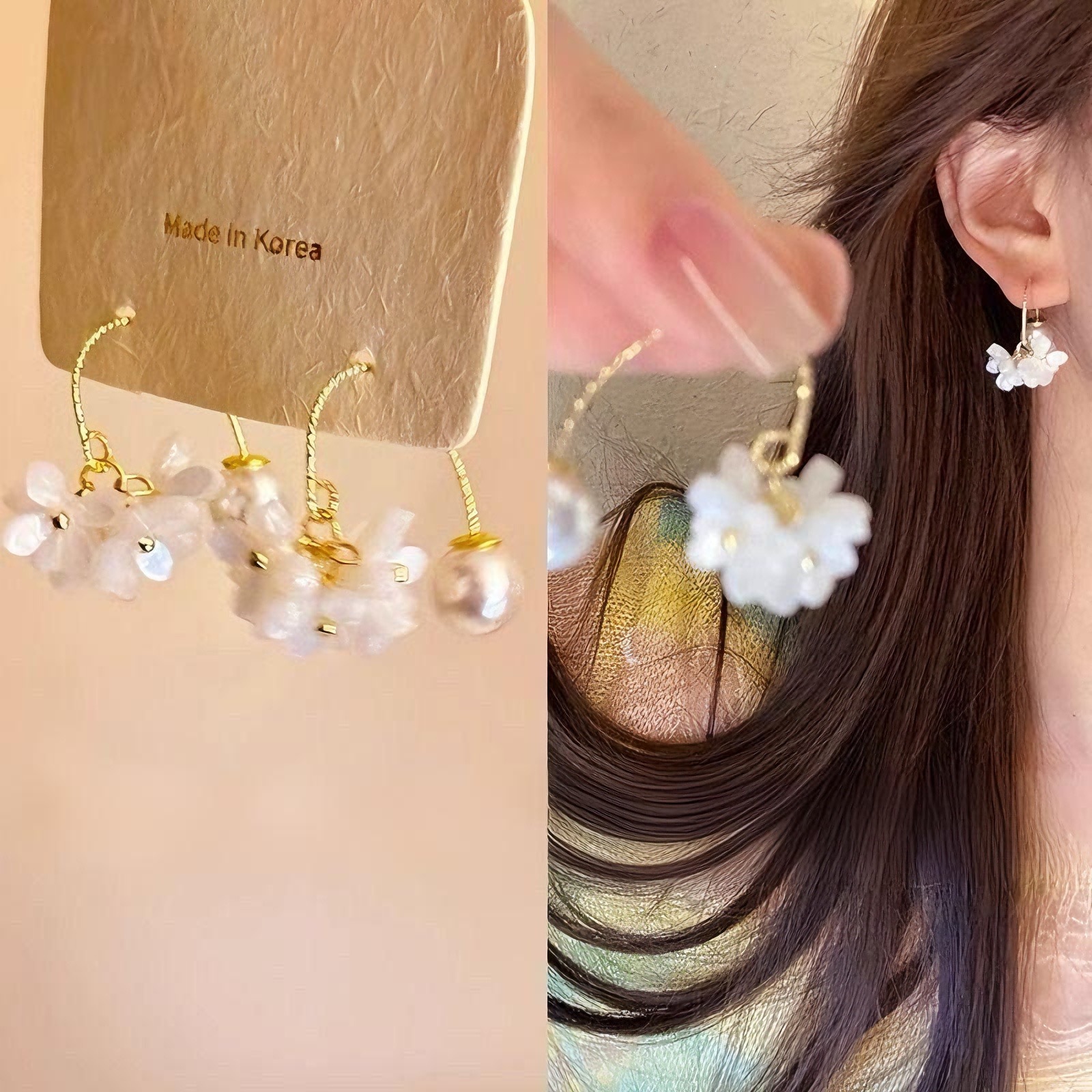 Pendientes de perlas de osmanthus amarillo súper hada Pendientes de temperamento fresco y dulce de verano para mujer