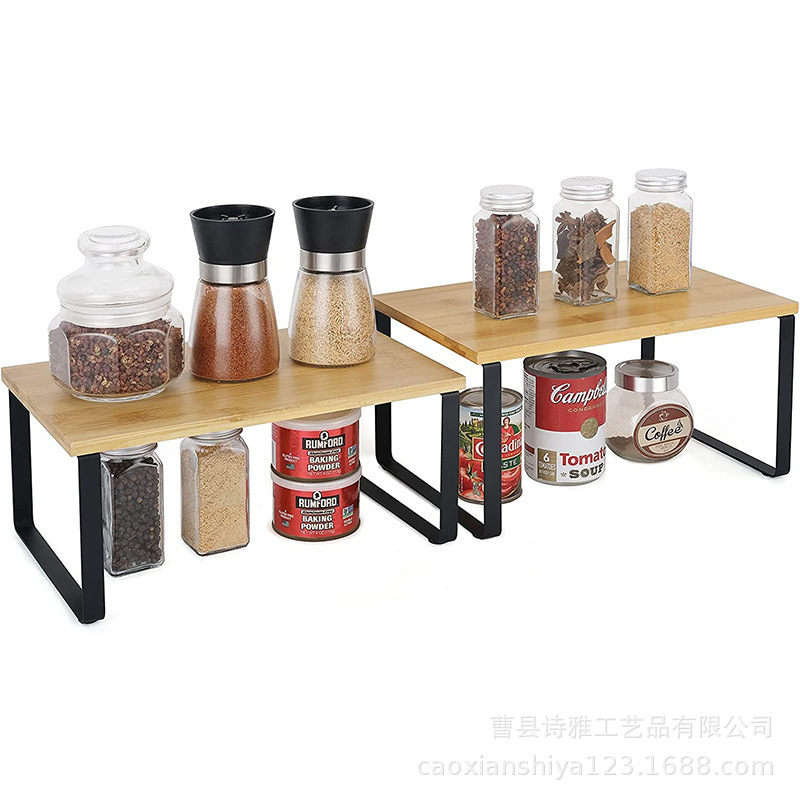 台所の鉄芸の物置棚の調味料の碗の収納棚の2階はデスクトップの物置棚の木製の整理棚を重ねることができます。|undefined