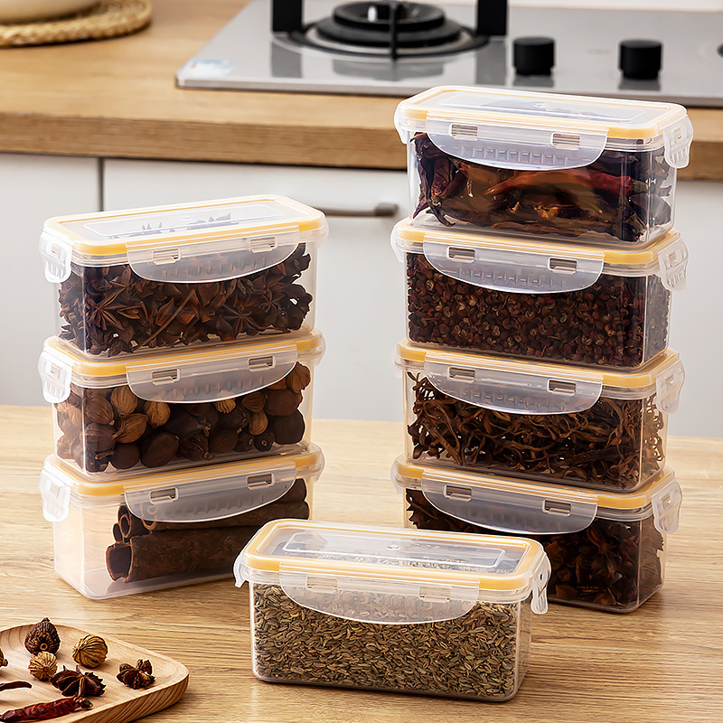 Household Kitchen Spice Box Food Cereals Coffee Sealed Storage Jar Cabinet with Lid Transparent Spice Storage Box