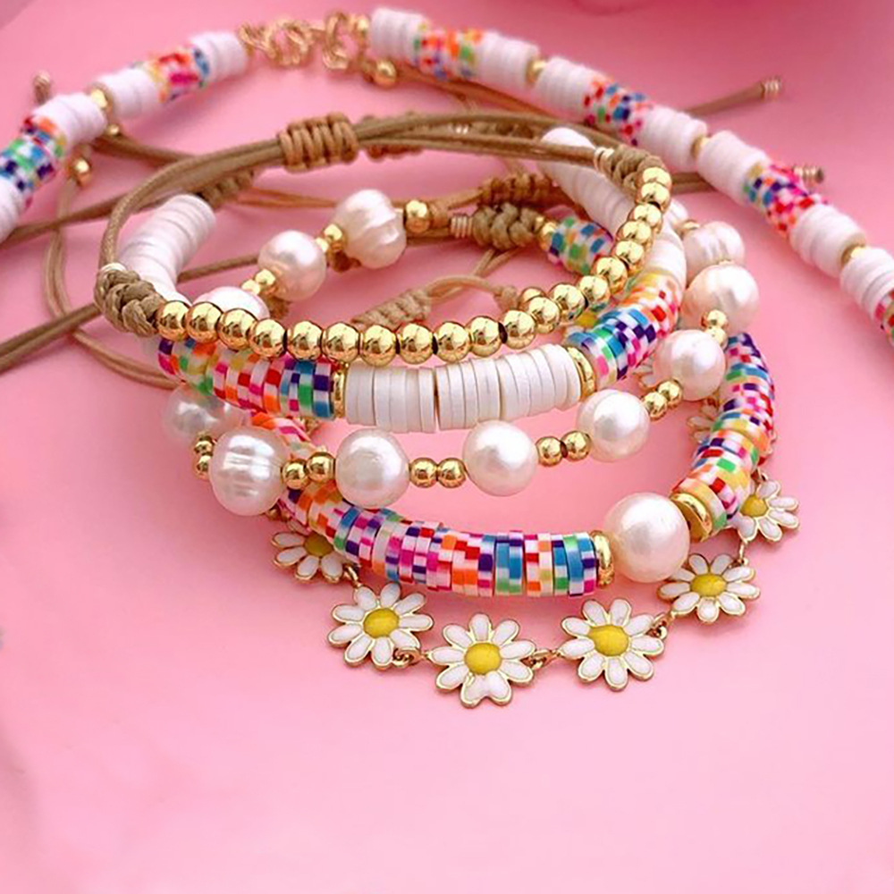 9g Weight Fashion Flower Freshwater Pearl Soft Clay Knitting Bracelets