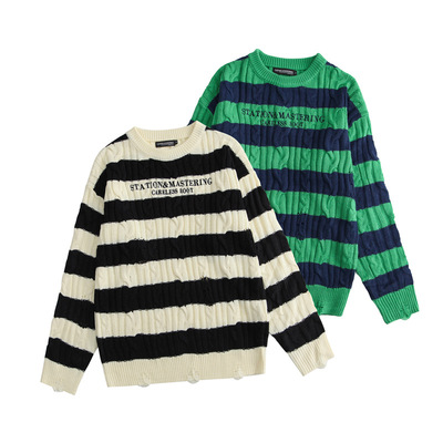 HeyHenry Thick stripes sweater Autumn Lazy Sweater Trend Hit color Sweater American style fashion jacket