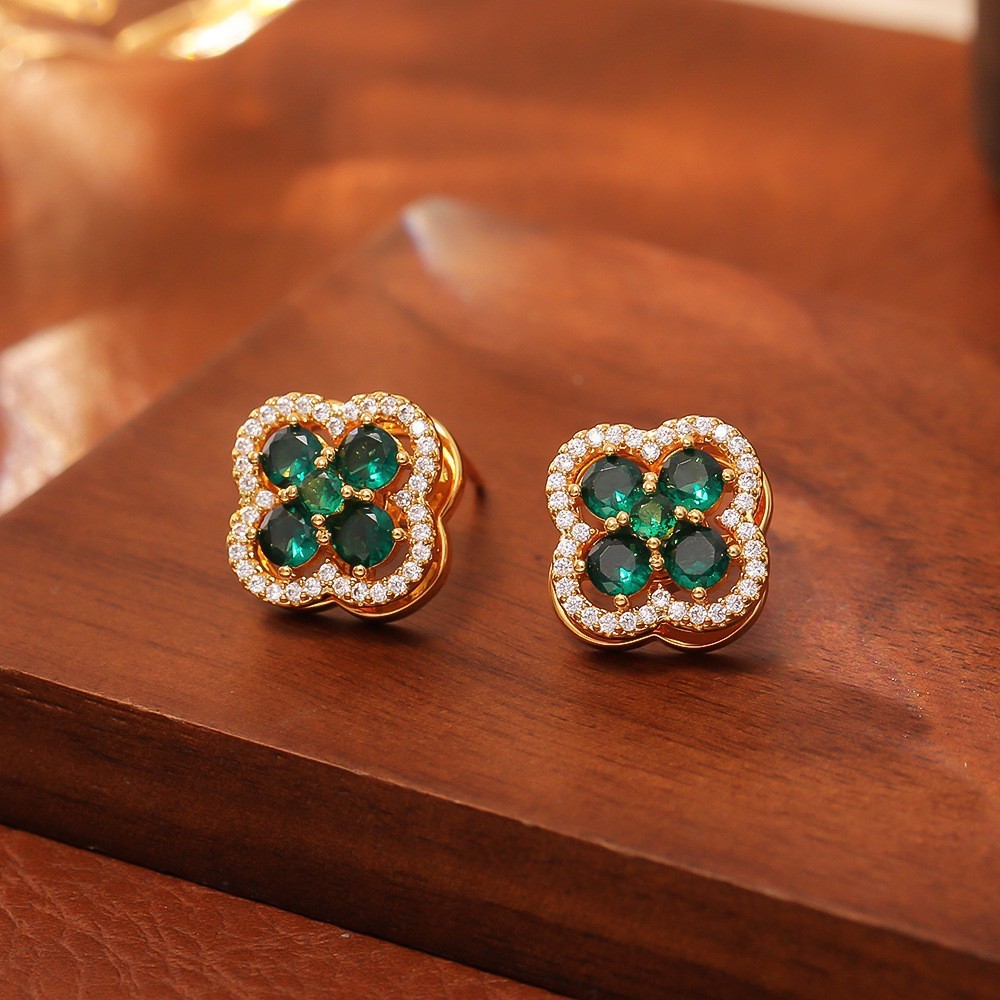 회전형 네잎클로버 귀걸이 (925 은침)