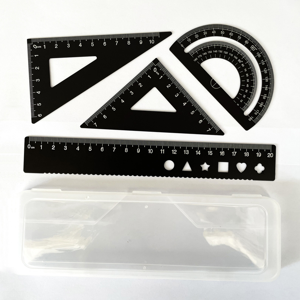 Juego de reglas metálicas, juego de cuatro reglas de aleación de aluminio, grabado láser, regla recta y regla triangular para estudiantes de primaria y secundaria, personalización de regalos