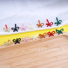 镂空彩色蝴蝶结耳针  合金喷漆耳饰配件 diy材料批发