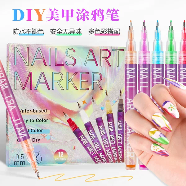 Colorful Nail Art Painting Pen Waterproof DIY Graffiti Nail Chip 0.5mm High-gloss Hook Pen Acrylic Marker Pen Single