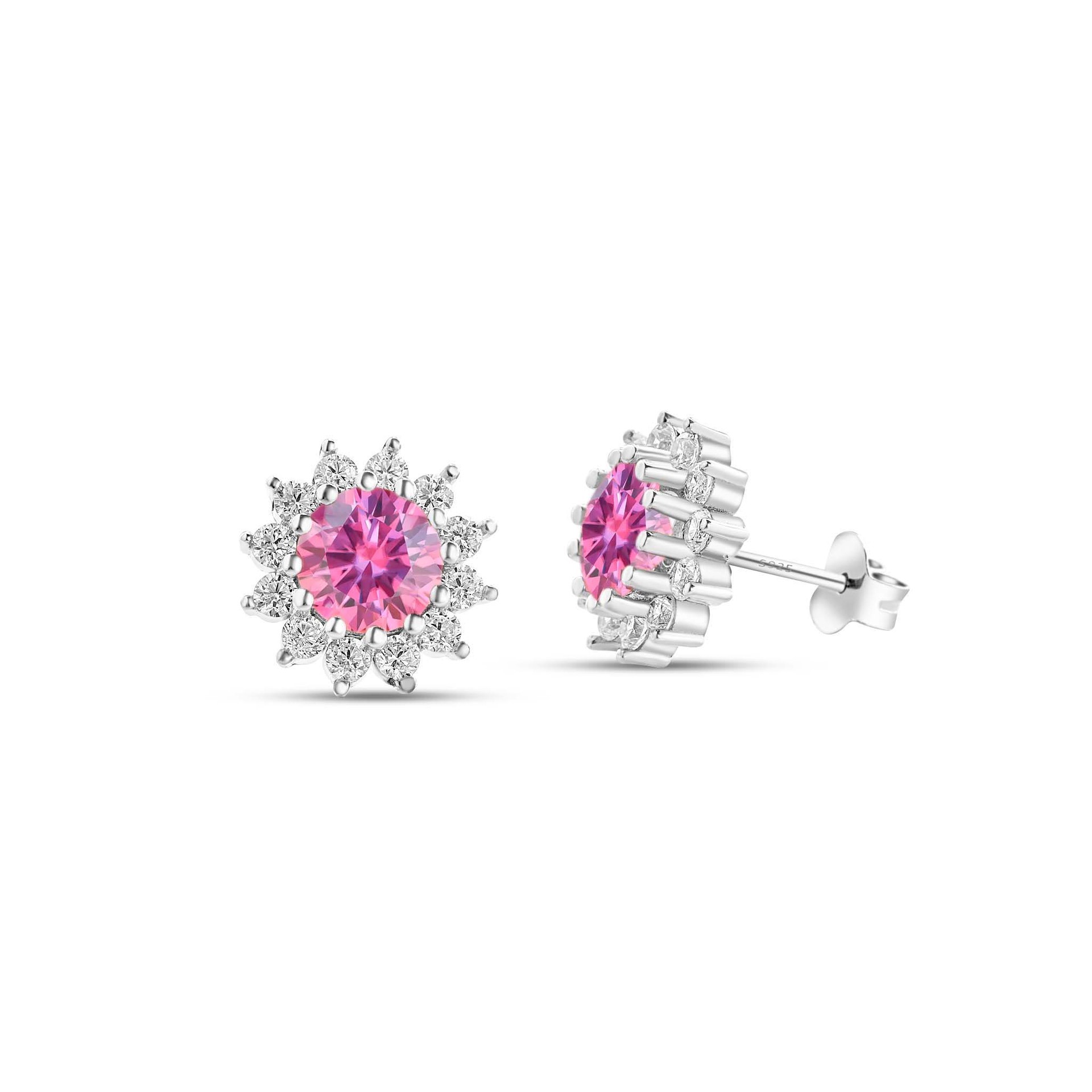 S925 plata esterlina diamante moissan pendientes 1 quilate 6.5mmX2 flores de sol redondas rosa color moissanita pendientes