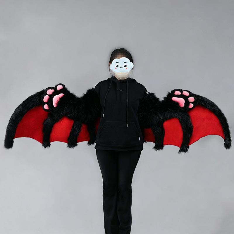 Halloween Cosplay comic show felpa fursuit bestia traje pelado diablo alas de murciélago bestia garra guantes