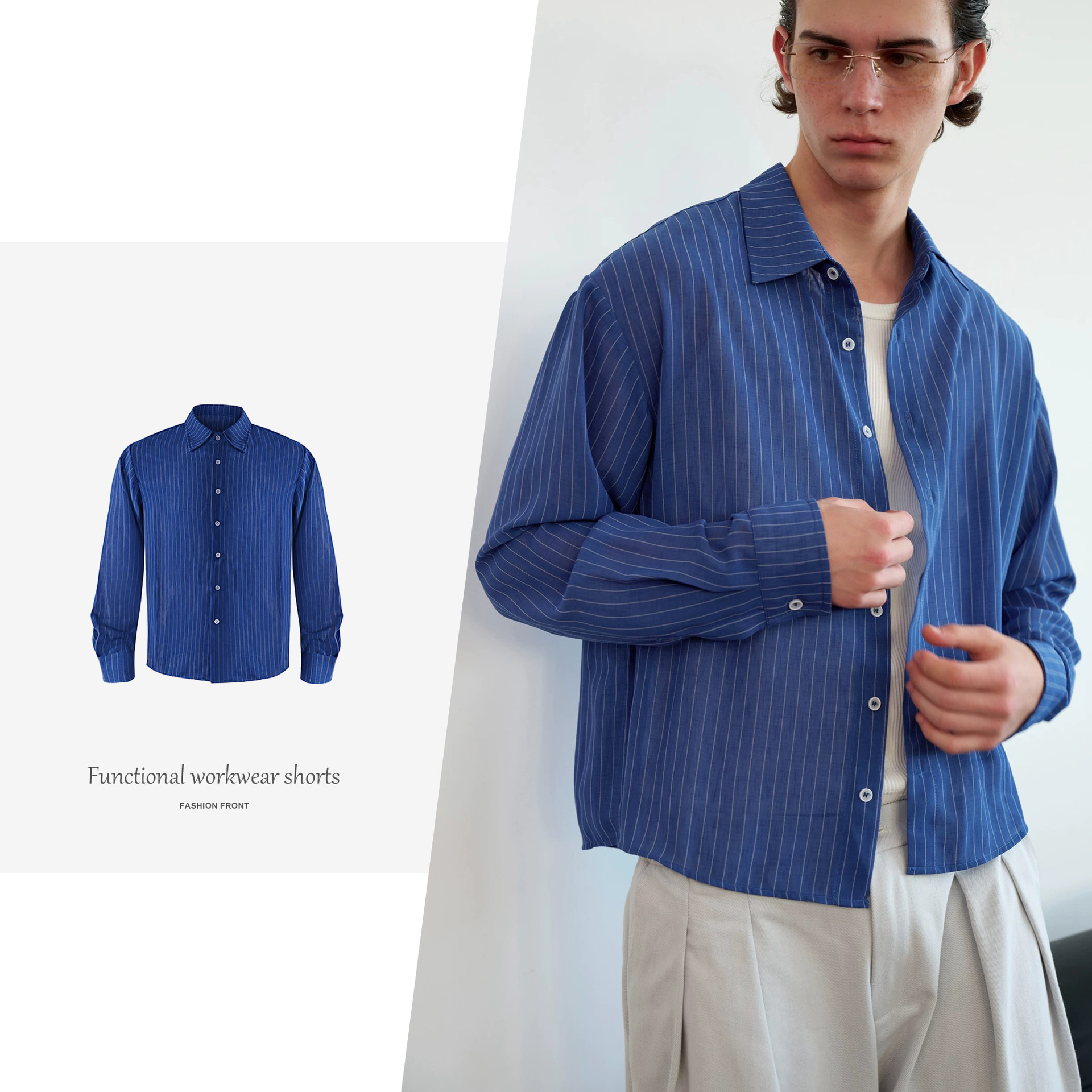 【JMWH】Blue-toned, flattering, summery, sun-protective, lightweight, breathable, sophisticated, draping, wrinkle-resistant, versatile long-sleeved shirt