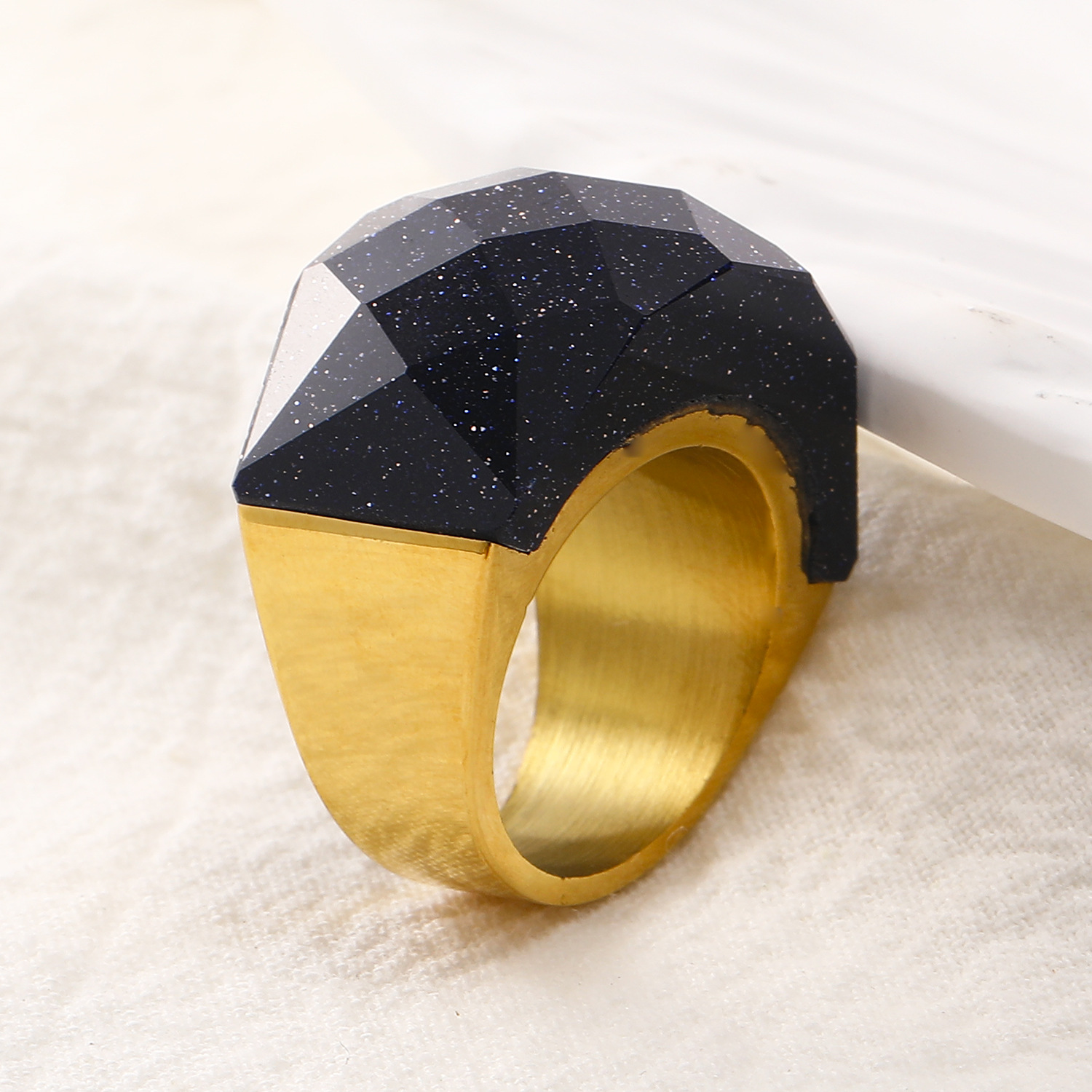 Casual, Daily Occasion 304 Stainless Steel Material Geometric, Color Block Pattern Real Gold Plated Geometric Color Block 304 Stainless Steel Vintage Style Waterproof Non Tarnish Rings