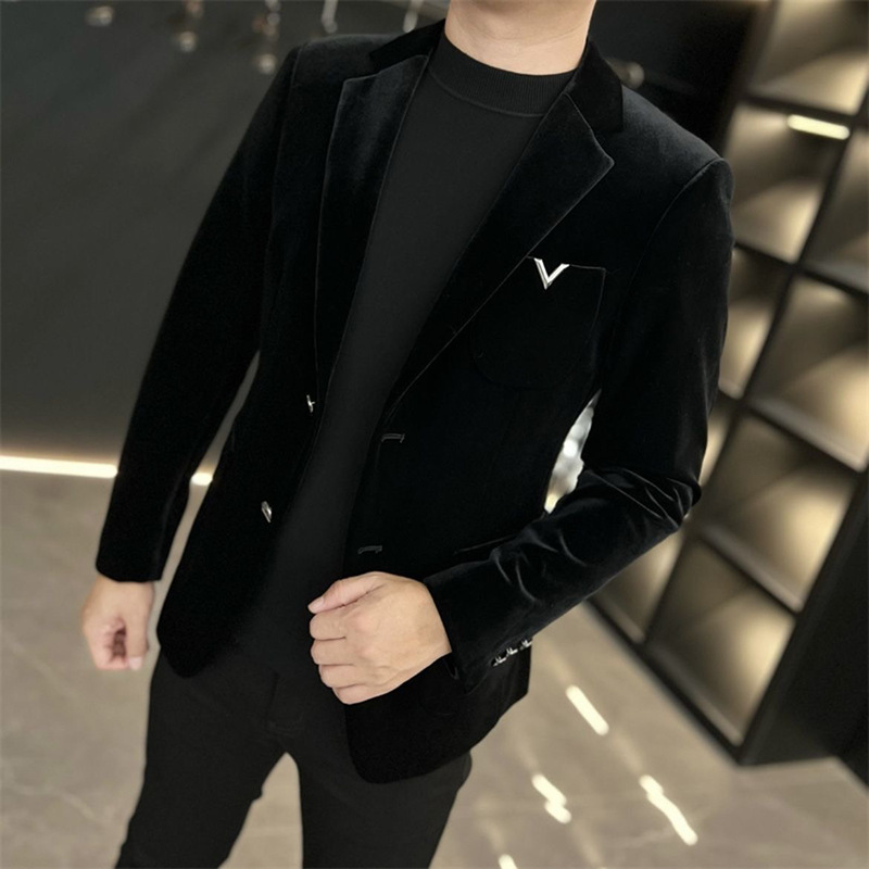 Spring and Autumn new men's suit gold velvet versatile light luxury slim velvet men's casual suit jacket business