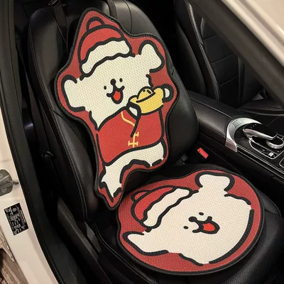 Seat cushion, seat cover: Line Puppy, Ice Silk Car Cushion - red-line-puppy-two-piece-set