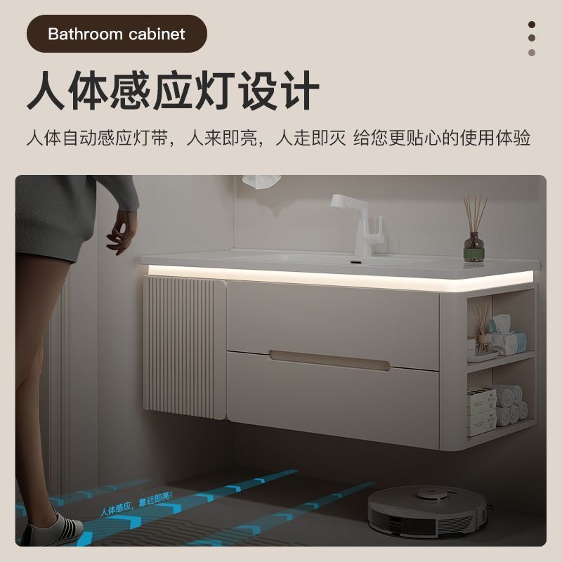 バスルームキャビネットサイド収納オークペイントラウンドセラミック一体型洗面台バスルームキャビネットコンビネーション洗面台洗面台|undefined