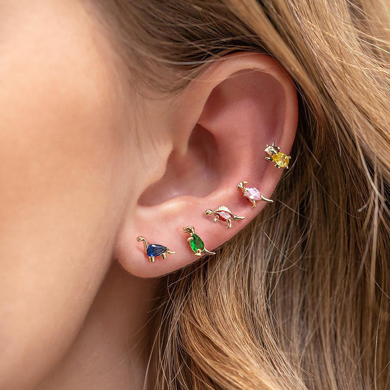 Copper Cartoon Candy Color Dinosaur Ear Studs College Style Sweet Cute Earrings display picture 1