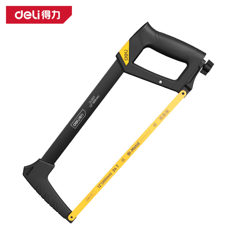 得力钢锯架子家用工具便携手工锯子木工弓锯带锯条调节式钢锯架弓