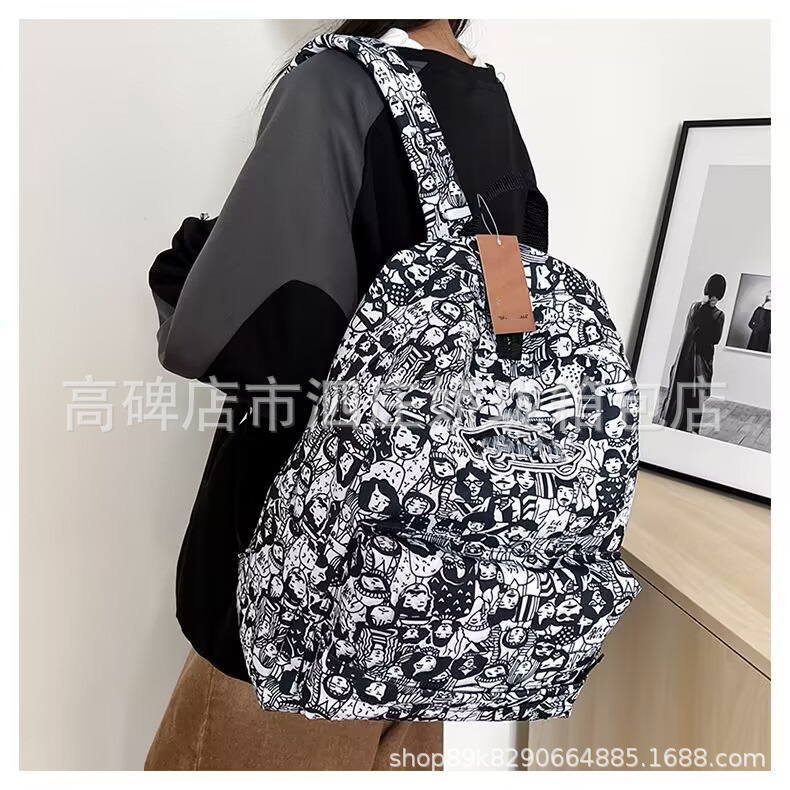 Street Fashion Black and White Checkerboard Sports Backpack for Men and Women, Student School Bag, 2026 Foreign Trade Trendy Brand Casual Backpack