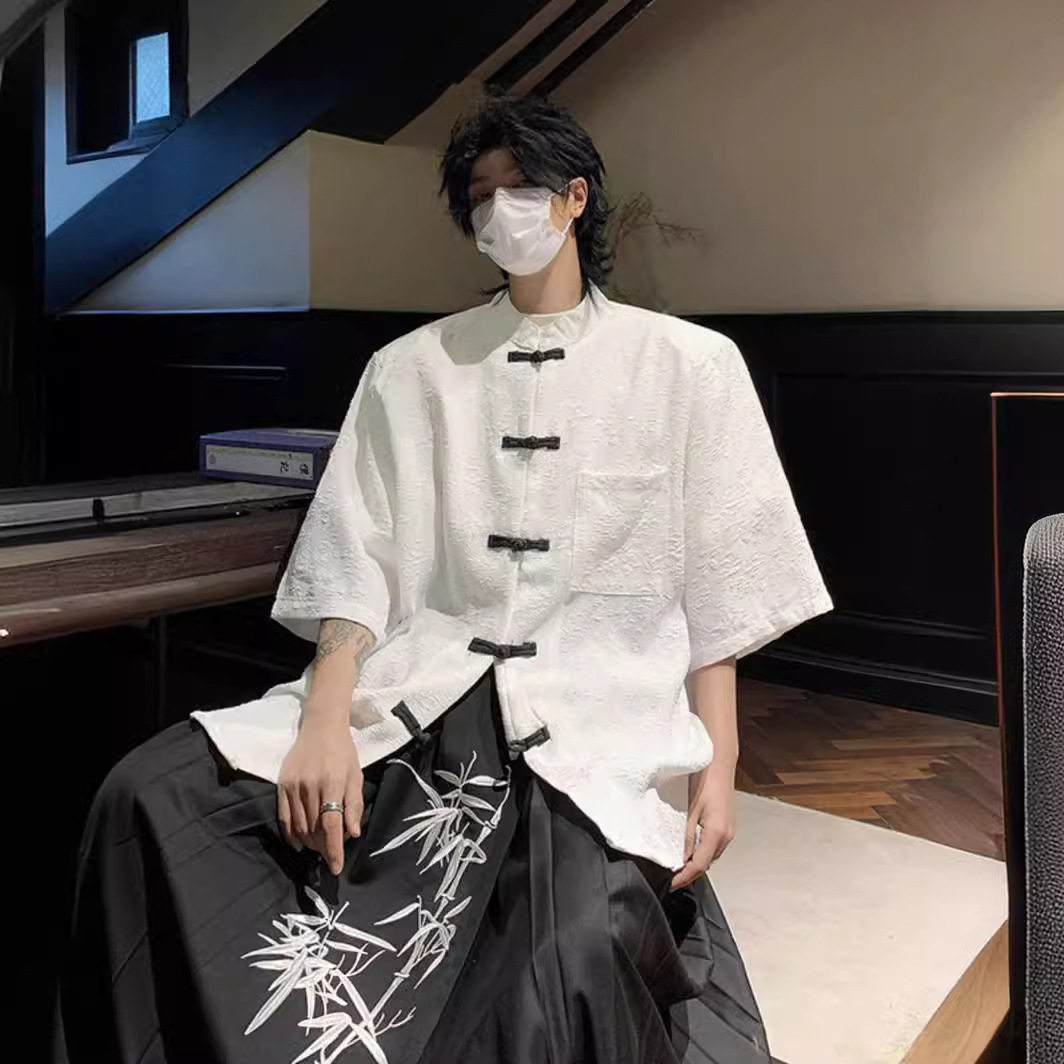 New Chinese Style National Style Short Sleeve Shirt Men's 2024 Summer New Design Sense Niche Loose Zhongshan Suit Shirt Jacket