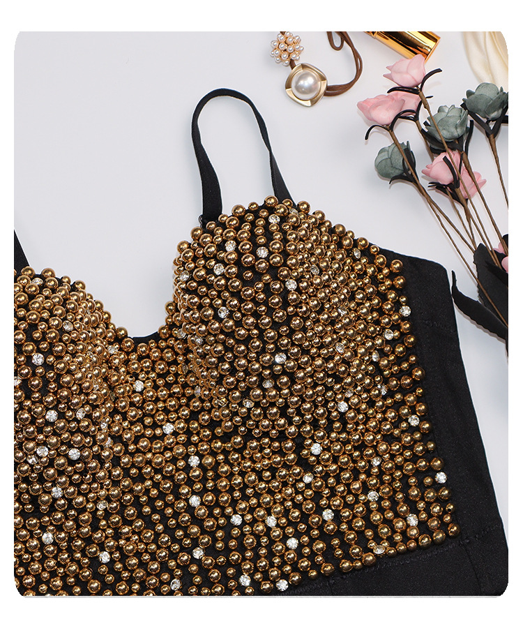 waistcoat cropped pearl diamond cami top NSQG63623